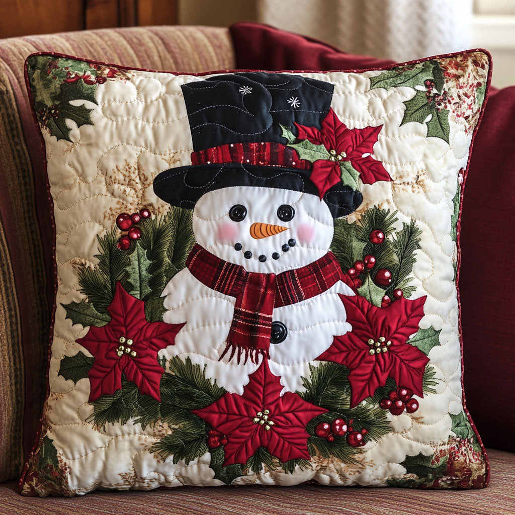 Snowman Poinsettia CW0110079CL Quilt Pillow Case-tidenox