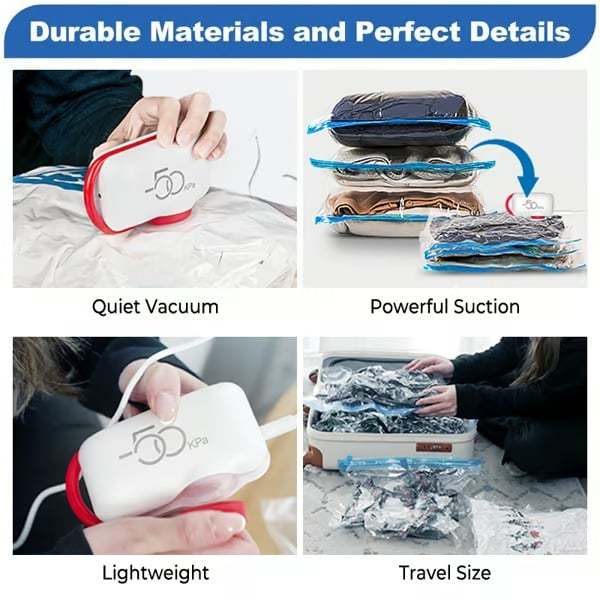 9 Pack Lightweight Travel Bags with USB Electric Pump | Compact Vacuum Storage Bags for Clothes | Space Saver Compression Bags for Travel-tidenox