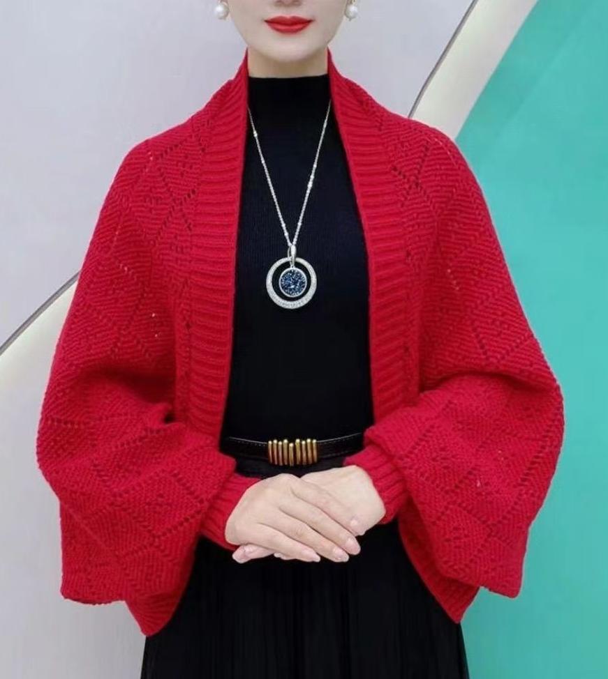 Fashion Hollow Out Knitted Shawl Coat-tidenox