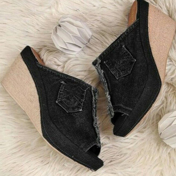 😍Last Day 50% OFF😍-Women's Denim Casual Wedge Heels Platform Sandals-tidenox