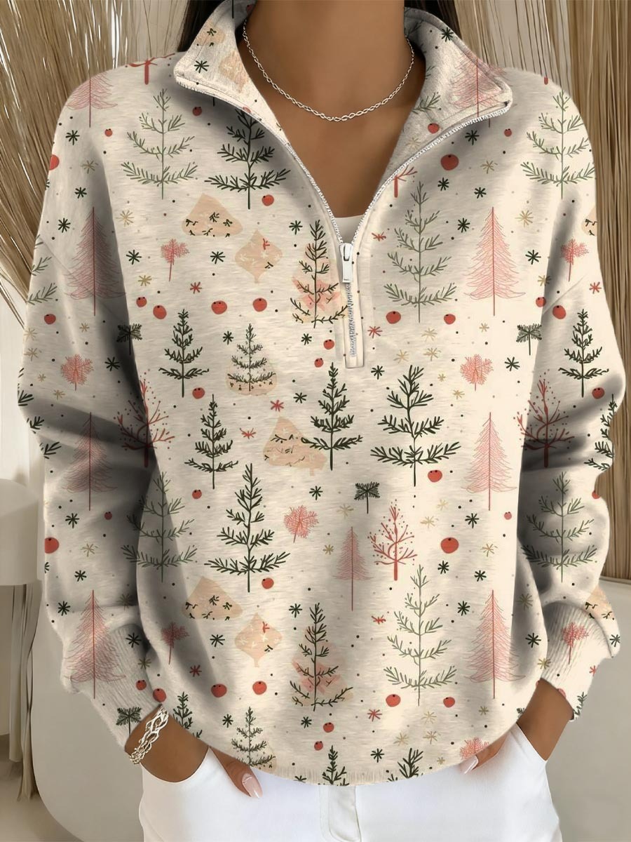 Women's Christmas Tree Art Print Buttoned Cardigan Sweater-tidenox