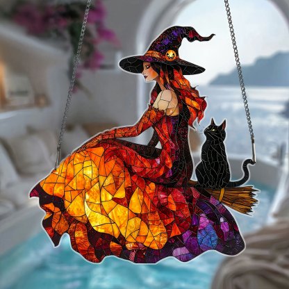 🧙‍♀️The Elegant Witch and Her Black Cat Suncatcher 🐈‍⬛🔮