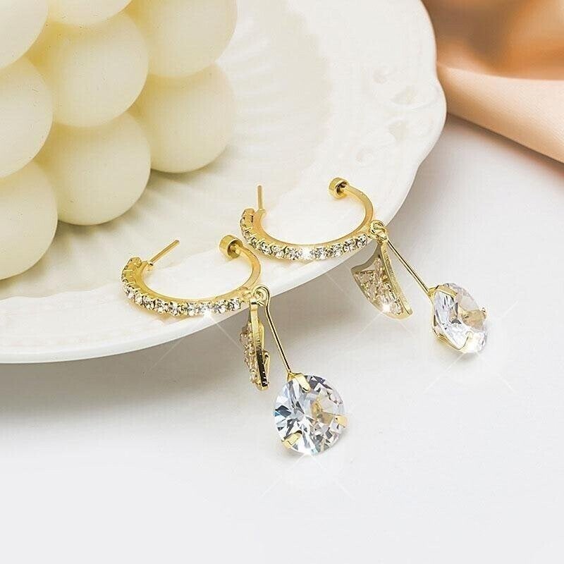 Scalloped Crystal Earrings-tidenox