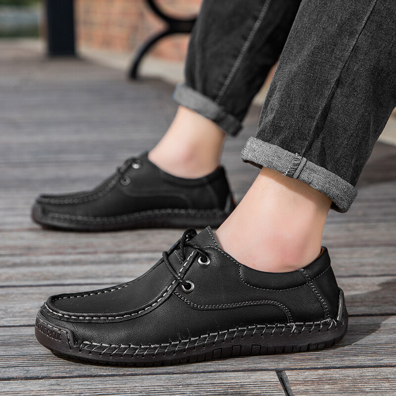 ORNGMALL New Spring Formal Shoes for Men Luxury Brand Men Shoes Fashion Casual Shoes Lace-Up Men Leather Shoes Leather Flat Shoes Big Size 38-48