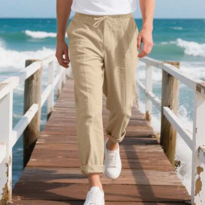 Men's linen trousers summer beach pants solid color comfortable breathable holiday leisure Hawaiian Bohemian style
