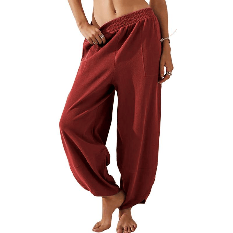 Womens Baggy Wide Leg Pants Casual Elastic Waisted Palazzo Harem Pants with Pockets