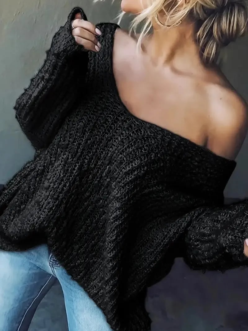✨Women's Off-the-Shoulder Sweater Loose Lightweight Pullover Top-tidenox