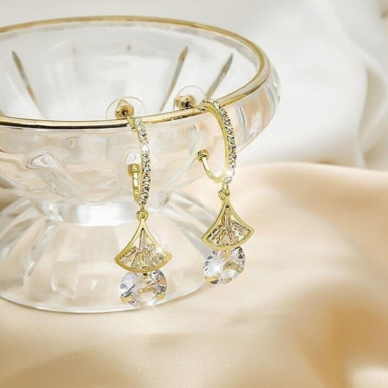 Scalloped Crystal Earrings-tidenox