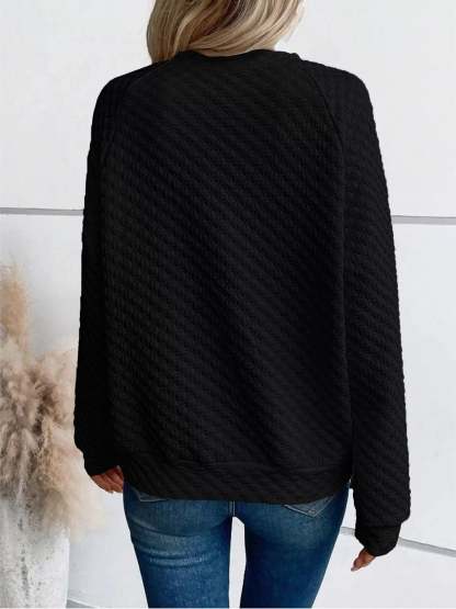 Textured Notched Raglan Sleeve Sweatshirt-tidenox
