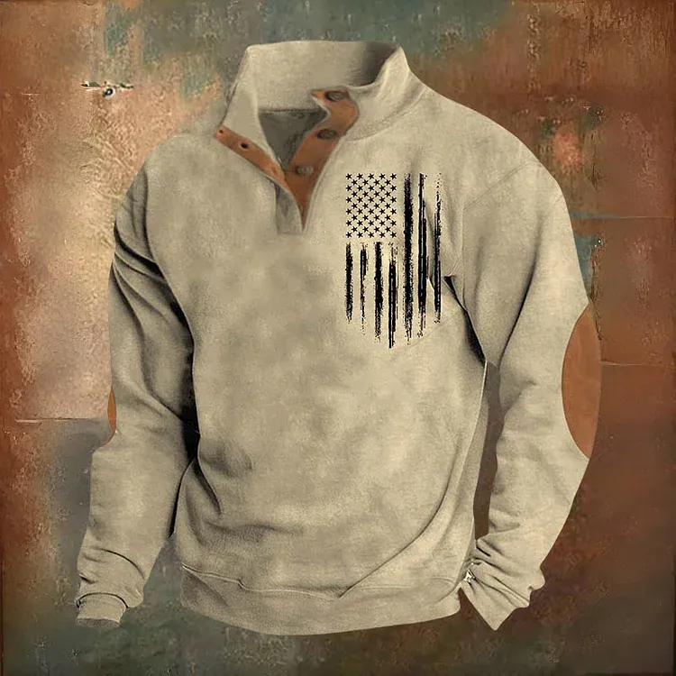 🔥Hot Sale🔥Men's Oversized Sweatshirt Long Sleeve Stand Collar Button Pullover-tidenox