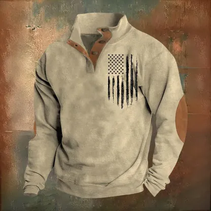 🔥Hot Sale🔥Men's Oversized Sweatshirt Long Sleeve Stand Collar Button Pullover-tidenox