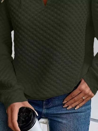 Textured Notched Raglan Sleeve Sweatshirt-tidenox
