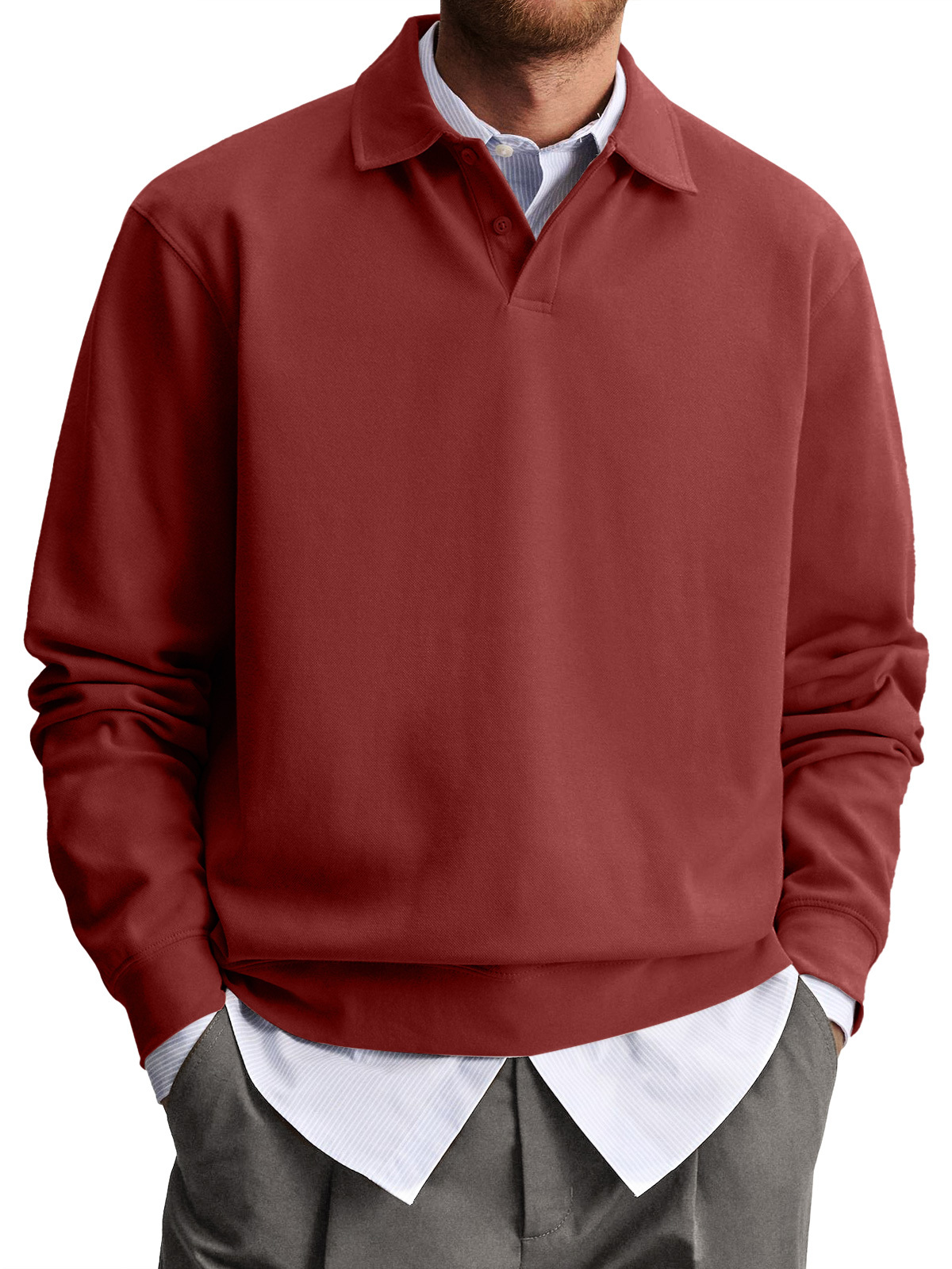 Men's Casual Lapel Comfortable Solid Color Polo Sweatshirt-tidenox