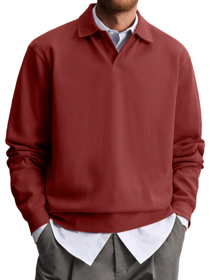 Men's Casual Lapel Comfortable Solid Color Polo Sweatshirt-tidenox