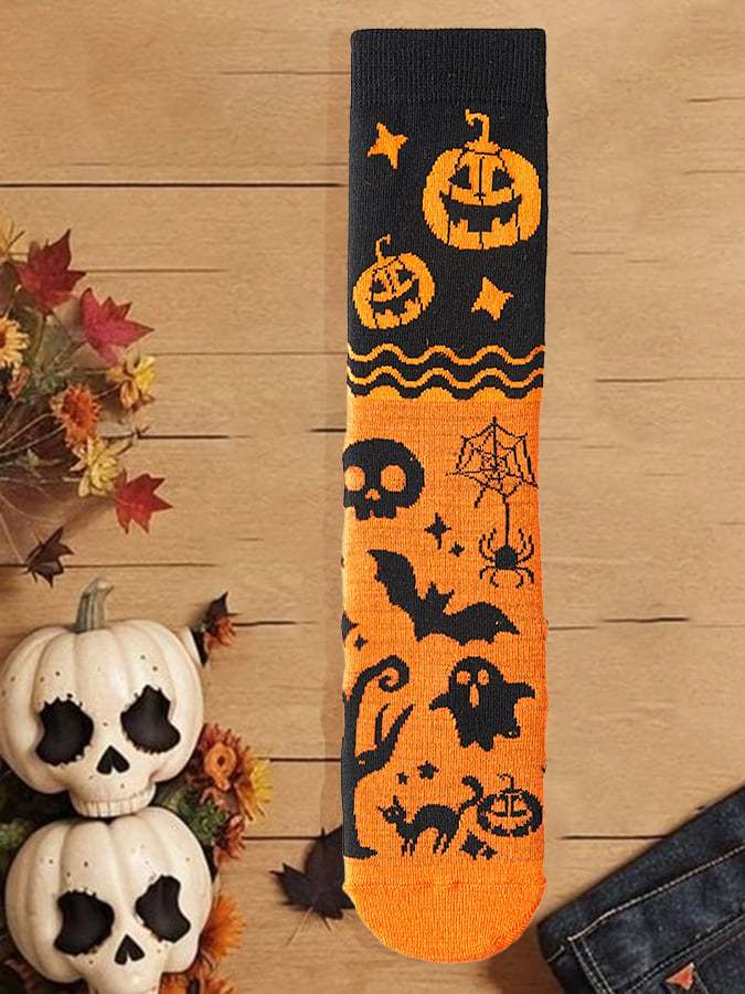Halloween Pumpkin Ghost Bat Gift Pattern Mid-Tube Socks