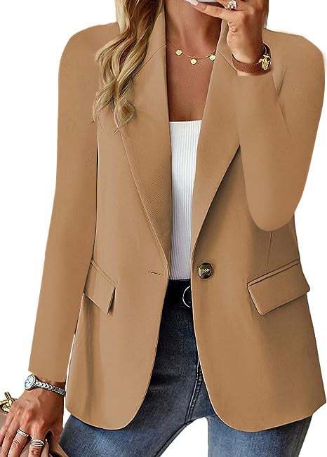 Women's Minimalist Solid Button Lapel Collar Blazer