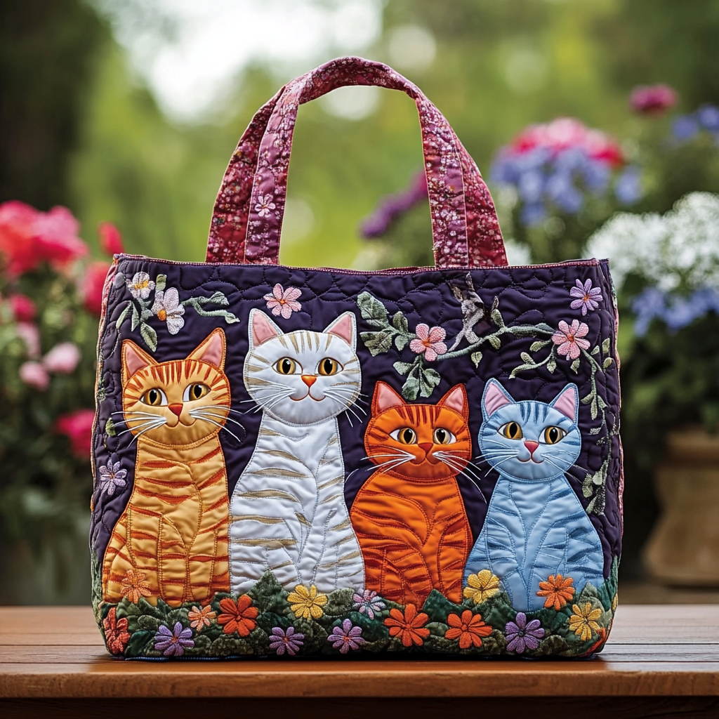 Happy Cat Quilted Tote Bag NCU0DK9706-tidenox
