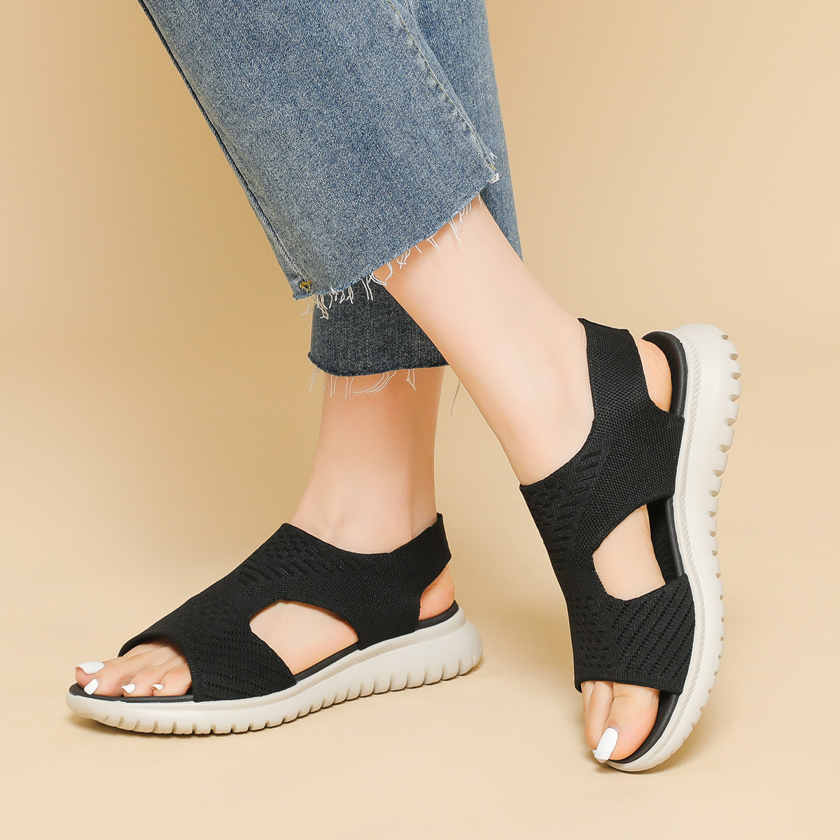 Orthopedic Sandals Cushion Walk Fly Knit Sporty Sandal EEE Fit-tidenox
