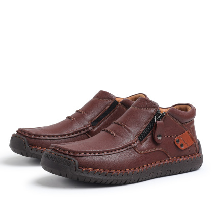 ⏰Limited Time Sale 70% OFF-Men’s Handmade Premium Leather Slip-On Driving Boots – Wide Toe, Arch Support, Waterproof