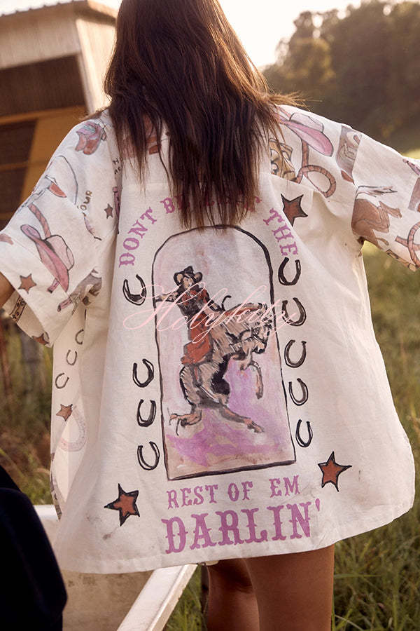 Eye-Catching Western Print Linen Blend Outfit for Women-tidenox