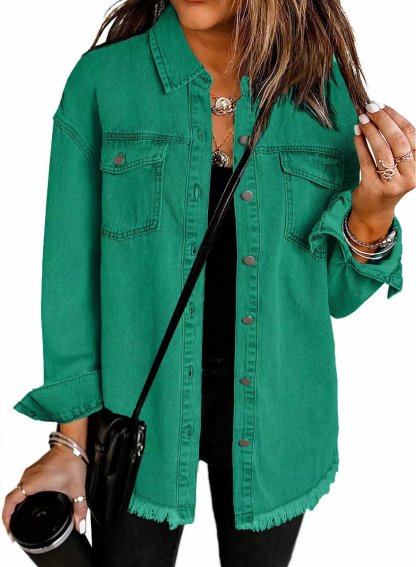 Women's Casual Denim Button Down Distressed Jacket