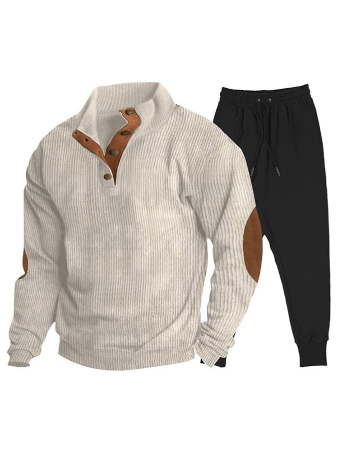 Men's Casual Sports Corduroy Sweatshirt Sweatpants Set-tidenox