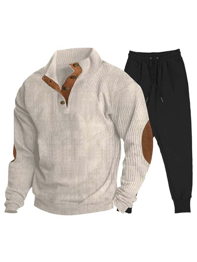 Men's Casual Sports Corduroy Sweatshirt Sweatpants Set-tidenox