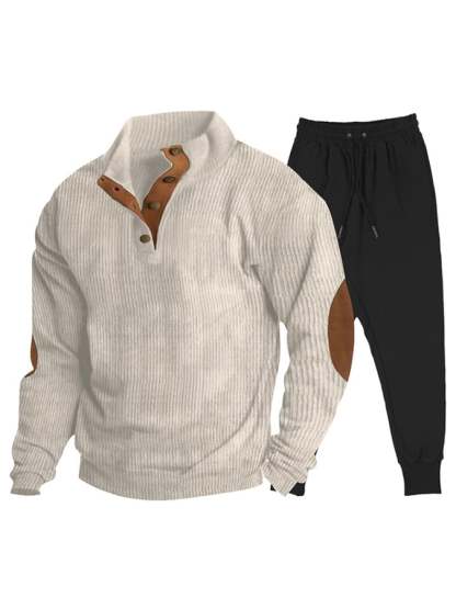 Men's Casual Sports Corduroy Sweatshirt Sweatpants Set-tidenox