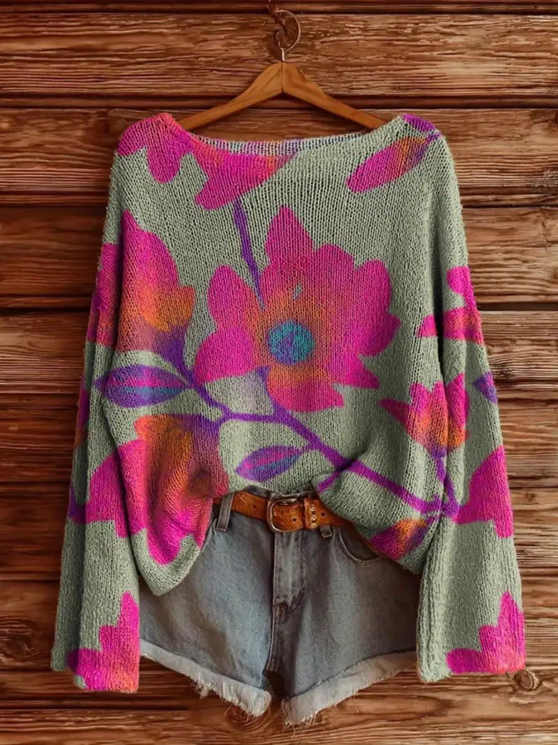 Women's Floral pattern Print Sweater-tidenox