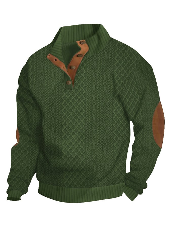Men's Comfy Outdoor Casual Stand Button Long Sleeve Sweater-tidenox