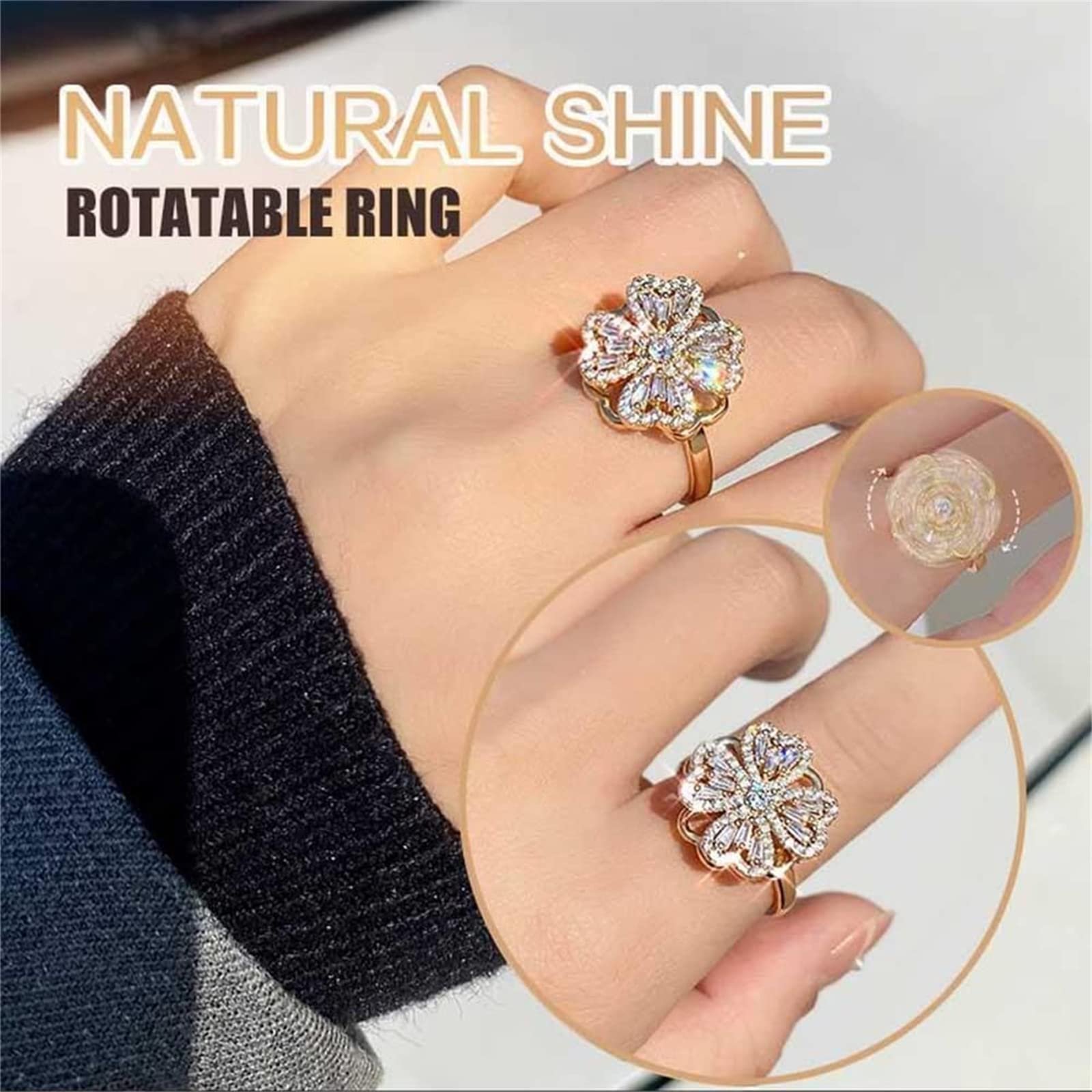 Rotatable Four-Leaf Clover Ring/Earrings/Necklace-tidenox