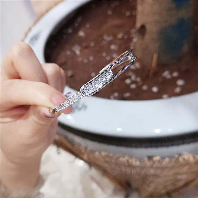 925 Sterling Silver Open Cuff Bracelet with Zirconia – Effortless Elegance and Timeless Sparkle-tidenox