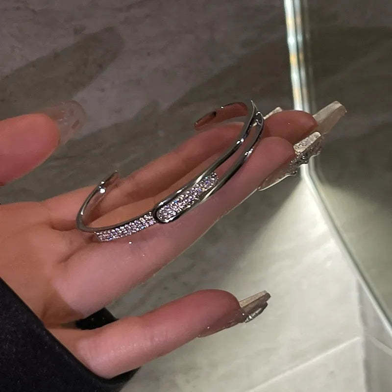 925 Sterling Silver Open Cuff Bracelet with Zirconia – Effortless Elegance and Timeless Sparkle-tidenox