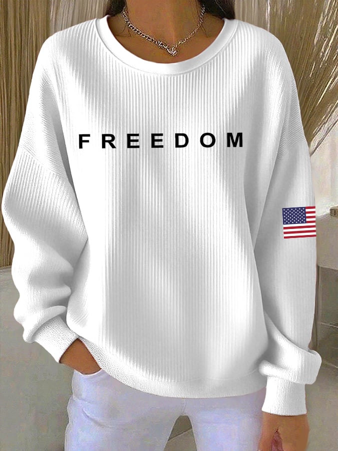 Women's Freedom American Flag Print Sweatshirt-tidenox