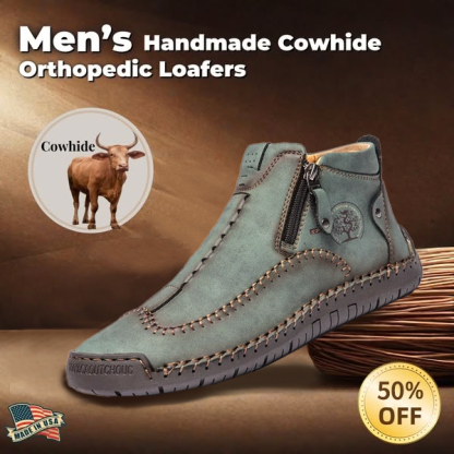 Zipper Plush Ankle Leather Orthopedic Shoes For Men Nonslip Boots-tidenox