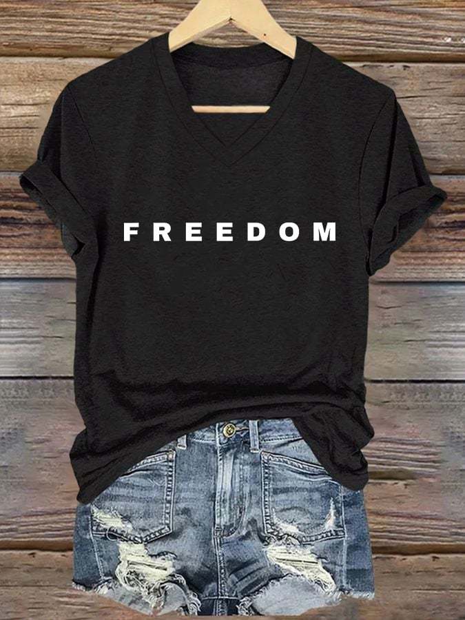 🕊️ Freedom Print V Neck T-shirt-tidenox