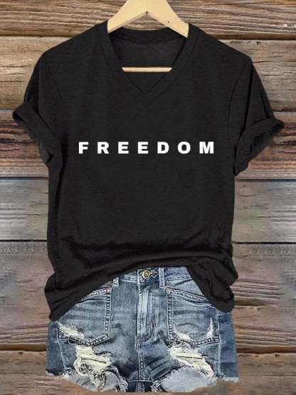 🕊️ Freedom Print V Neck T-shirt-tidenox