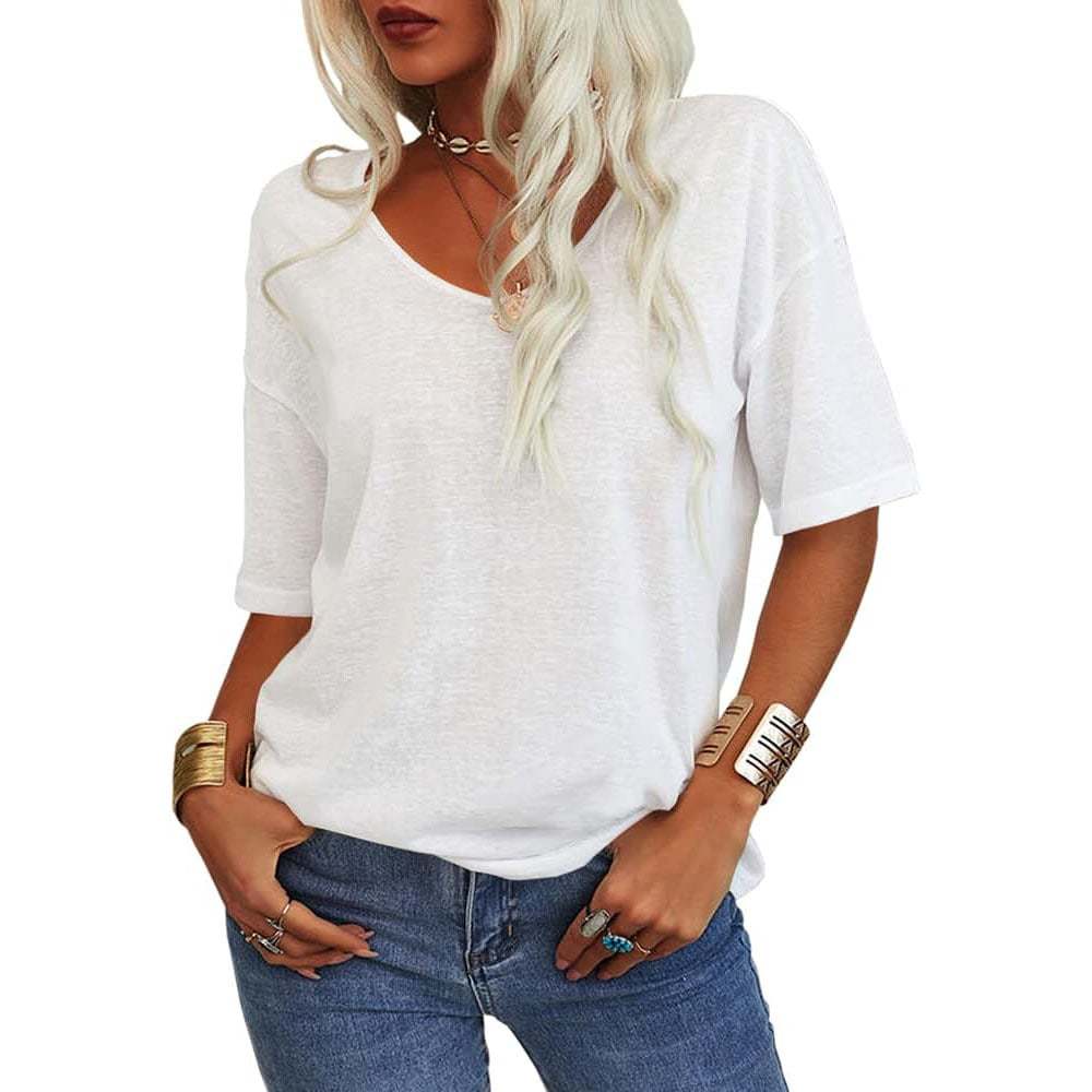 Women's Solid Color V-Neck T-shirt(Buy More Save More)-tidenox