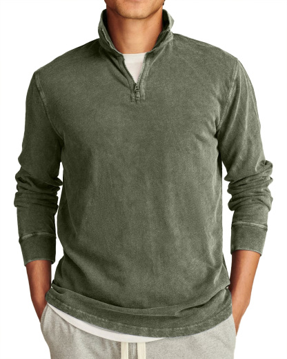 Men's Retro Casual Stand Collar Half-Zip Solid Color Long Sleeve T-Shirt-tidenox