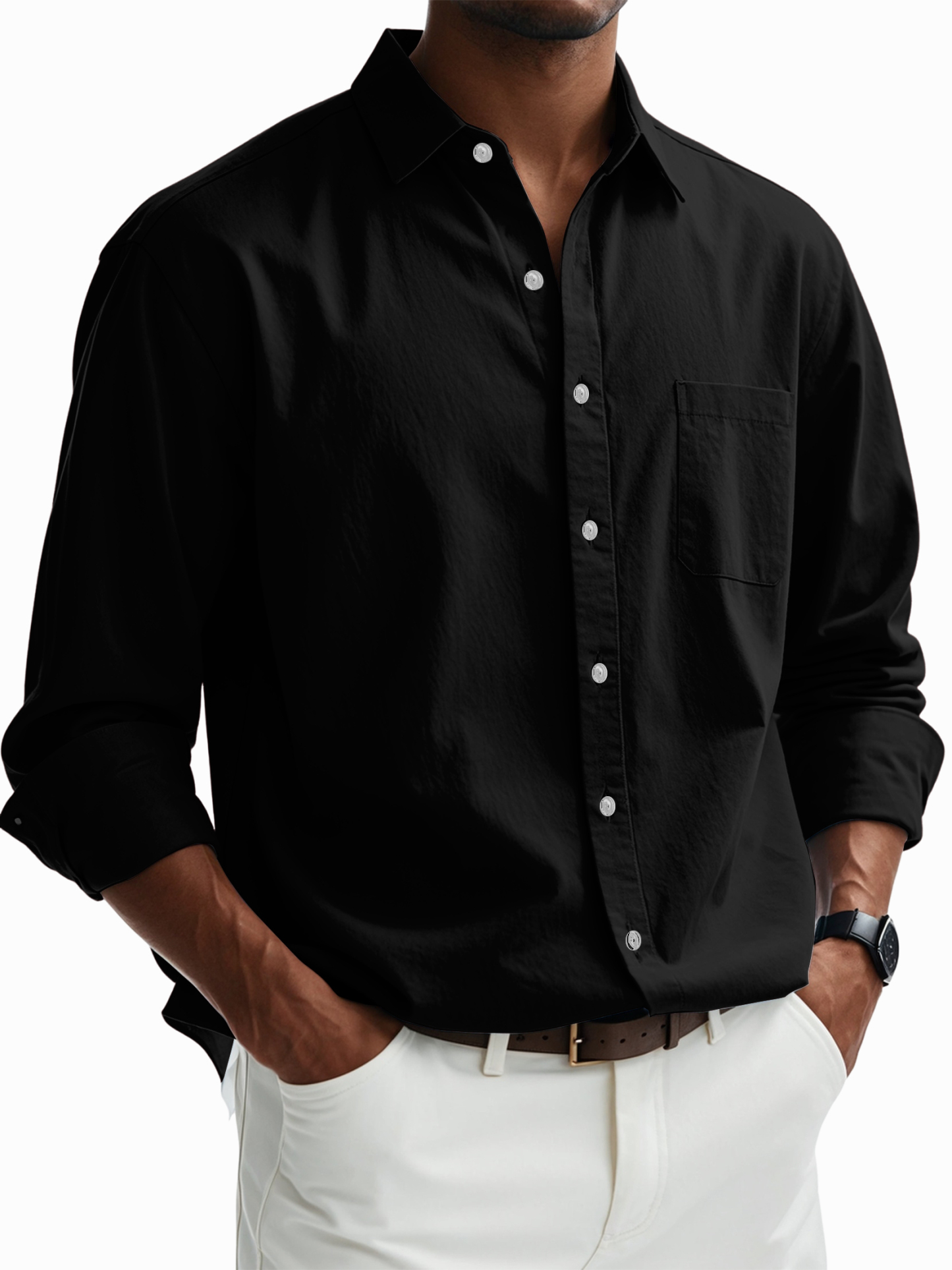 Men's Casual Cotton Pocket Basic Long Sleeve Shirt-tidenox