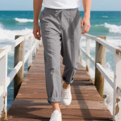 Men's linen trousers summer beach pants solid color comfortable breathable holiday leisure Hawaiian Bohemian style