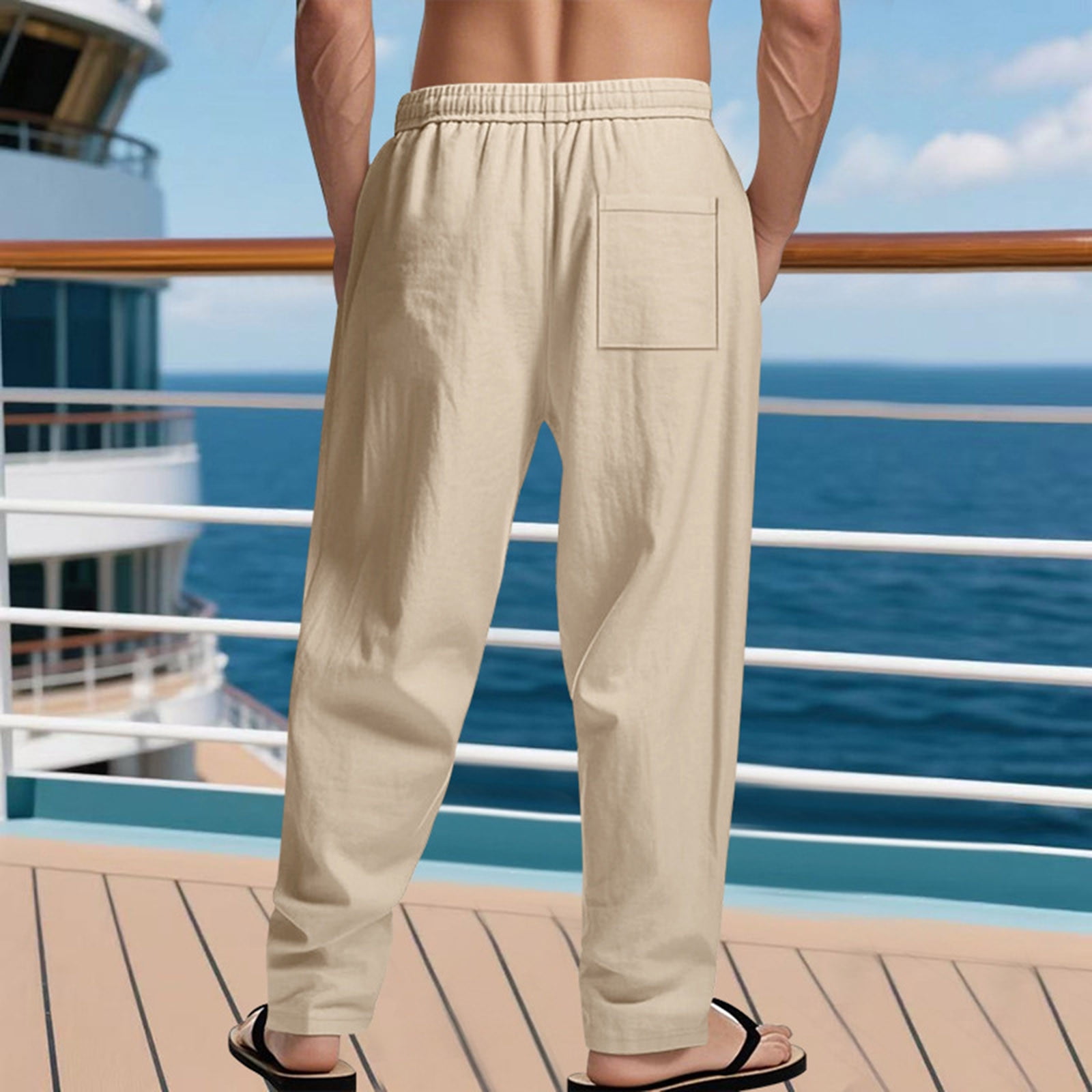Men's linen trousers summer beach pants solid color comfortable breathable holiday leisure Hawaiian Bohemian style