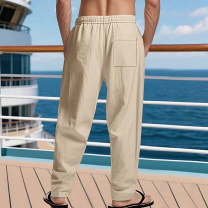 Men's linen trousers summer beach pants solid color comfortable breathable holiday leisure Hawaiian Bohemian style