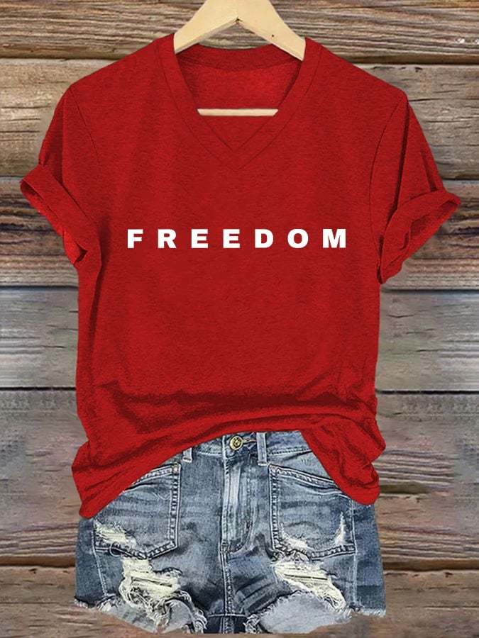 🕊️ Freedom Print V Neck T-shirt-tidenox