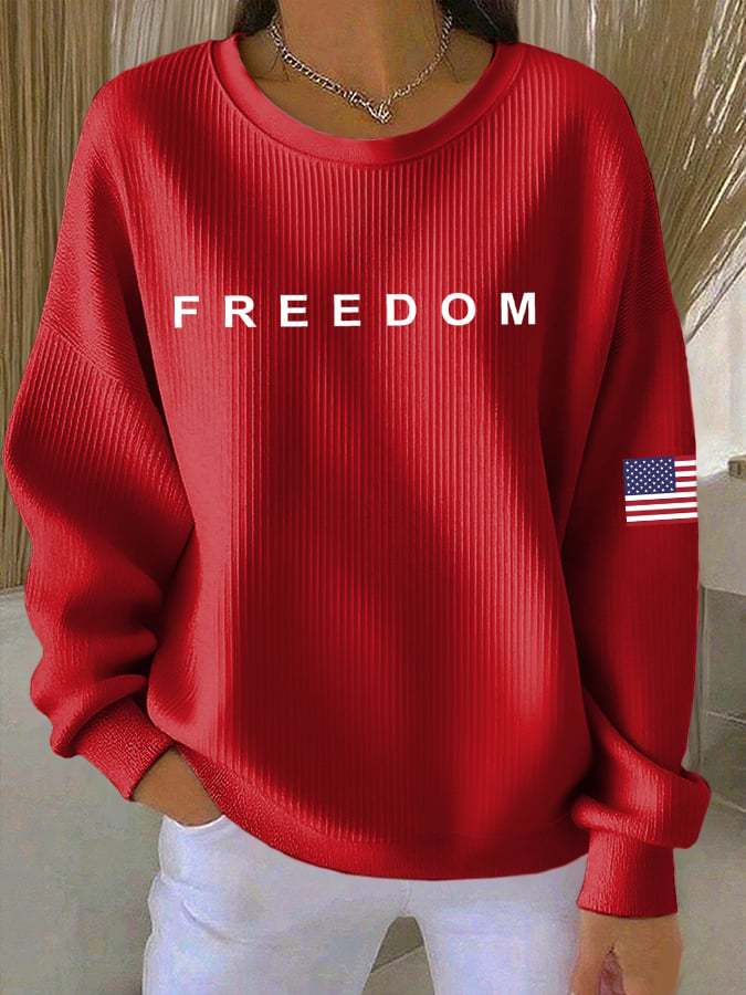 Women's Freedom American Flag Print Sweatshirt-tidenox