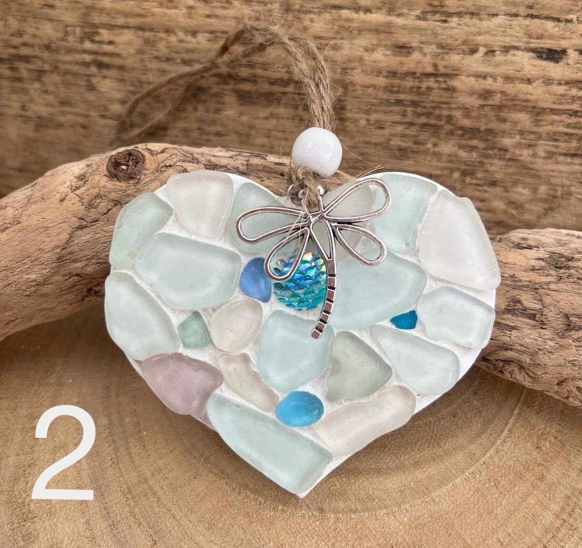 🌊Transforming Ocean Treasures into Eco-Friendly Art -Small Sea Glass Mosaic Hanging Heart-tidenox