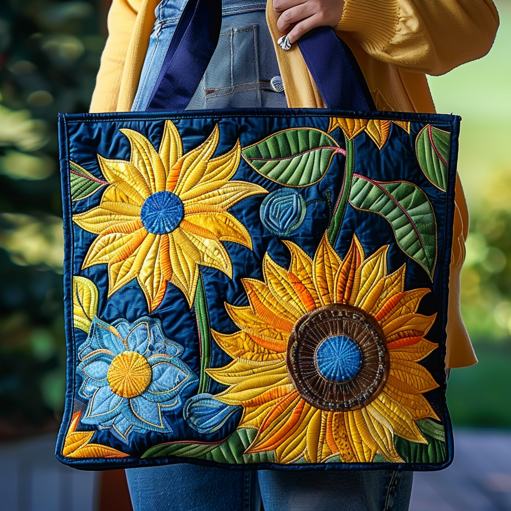Blue Sunflowers Quilted Tote Bag NCU0TH495-tidenox