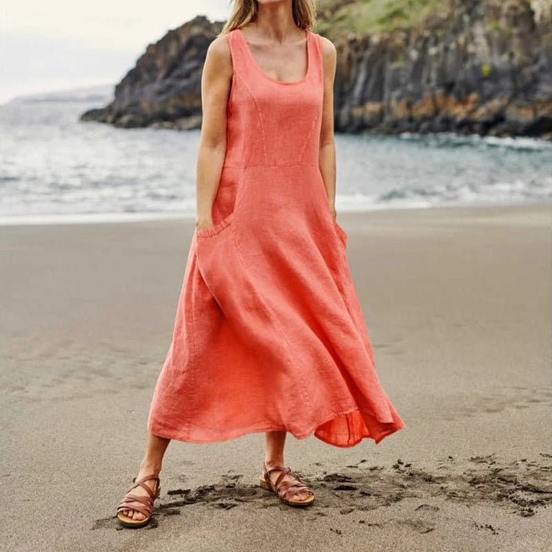 🔥Women's Sleeveless Cotton And Linen Dress-tidenox