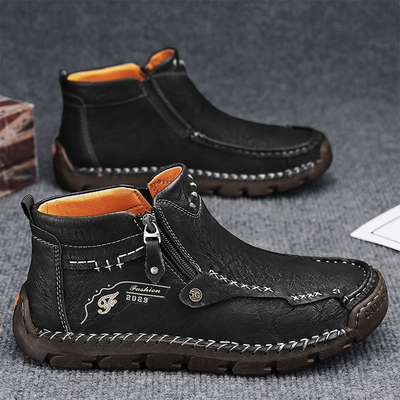 (⏰Last Day 70% OFF🔥)Men's Top-Quality Motorcycle Boots Hand-Stitched Genuine Leather Boots-Wide Toe, Waterproof， Anti-Slip， Anti-Sprain，Suitable for Work, Driving, Hiking-tidenox