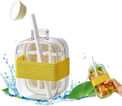 2 IN 1 Ice Cube Water Bottle,Simple Press-Type Ice Cube Water Bottle-Convenient Straw Included-tidenox